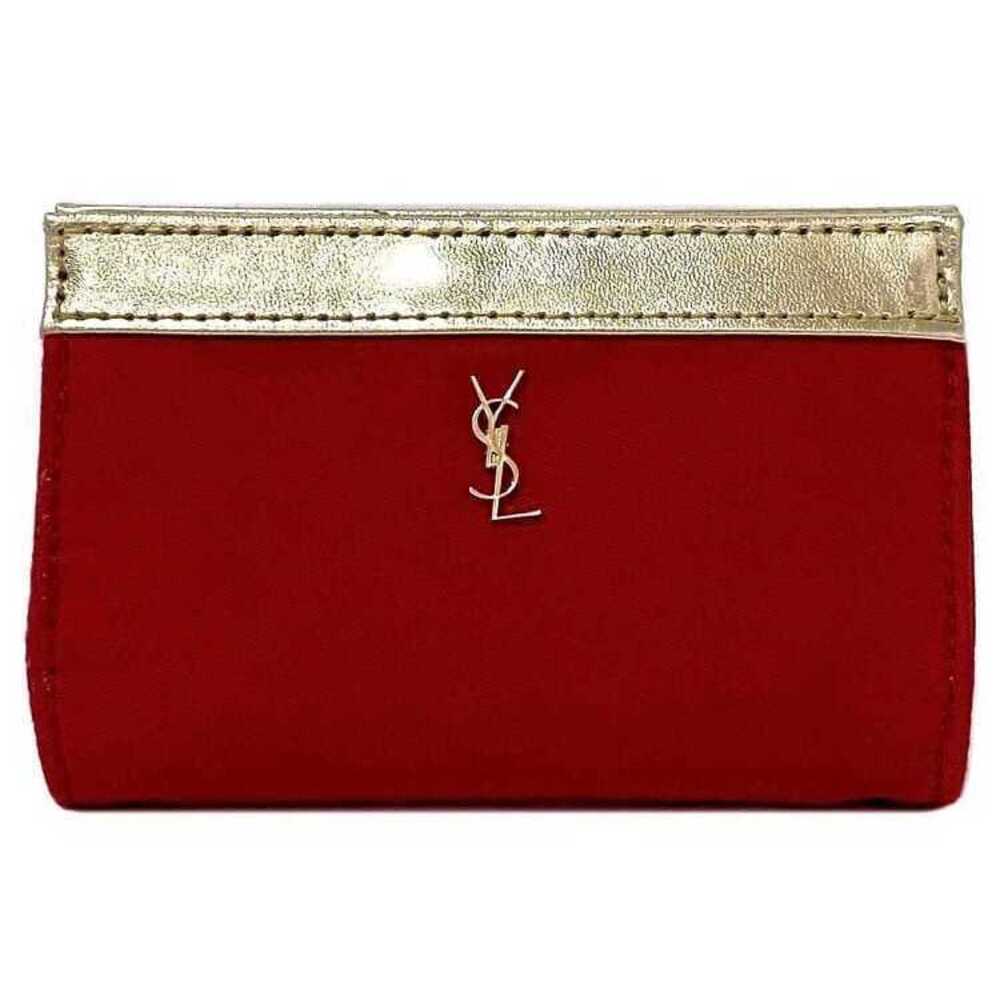 Yves Saint Laurent Clutch Red Gold Parfums Canvas Leather YSL Logo Case Plain